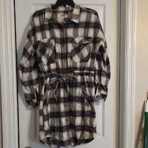 Navy and Cream Plaid Shirt Dress